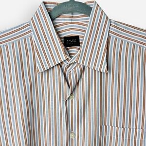 Peter Millar Carmel Men's Dress Shirt XXL Stripe Button Red Orange French Cuff